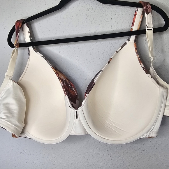 Cacique Intuition Full Coverage Womens Bra 40DDD Ivory Cream Brown Fall Leaves - Picture 11 of 11